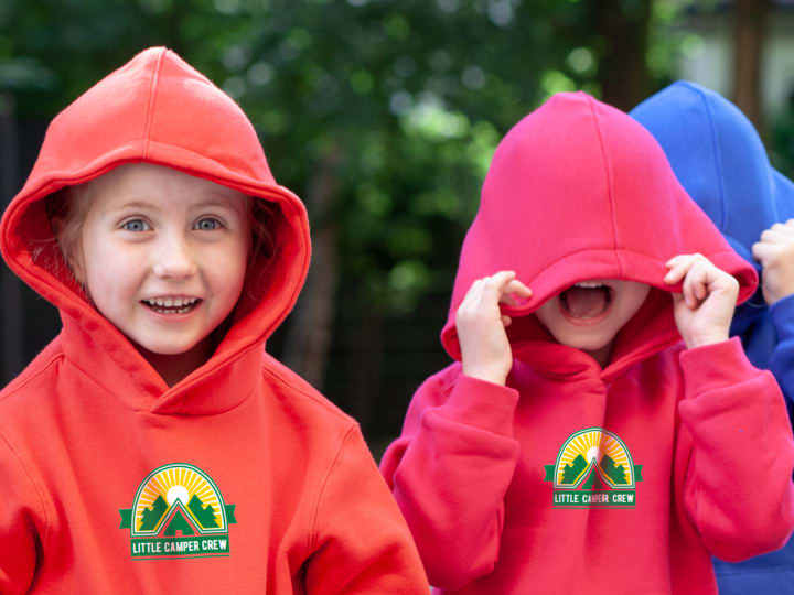 kids at camp wearing matching custom hoodies