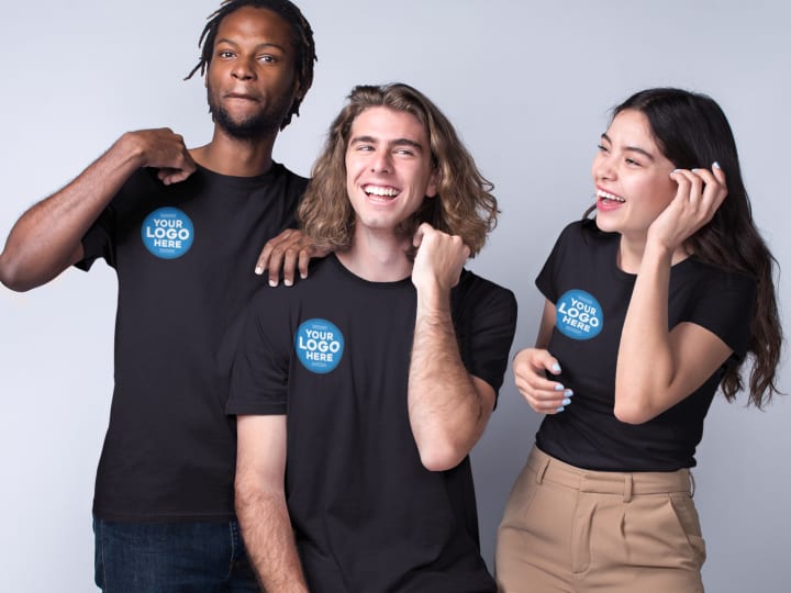 coworkers with matching custom small business tshirts with logo