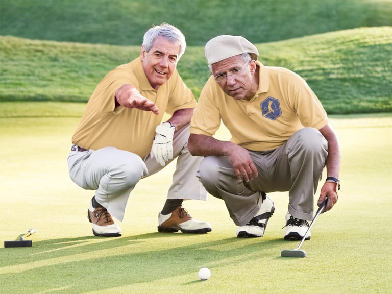 Two Men Playing Golf in Custom Golf T-shirts with Logo
