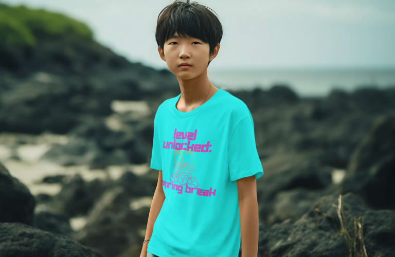 boy wearing gamer spring break tshirt
