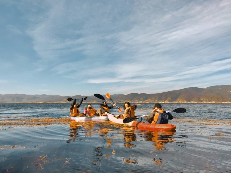 vacances en groupe, andonnée en kayak