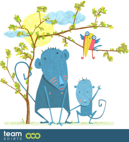 Singe avec enfant et oiseau