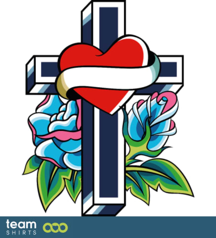 Cross ja sydämellä ruusut tatuointi