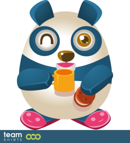 Panda med kaffe og kake