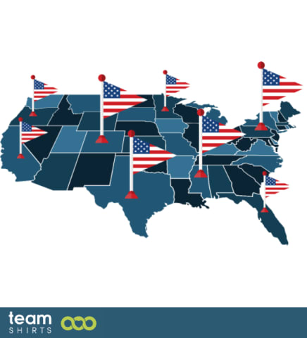 Carte des Etats Unis avec des drapeaux