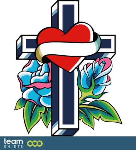 Cross with heart and roses tattoo