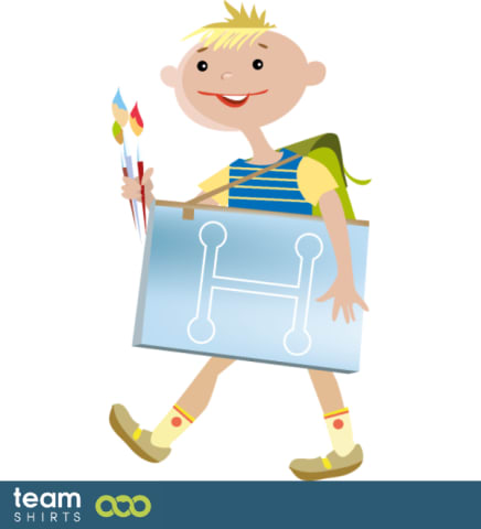 Schoolboy with paint brushes