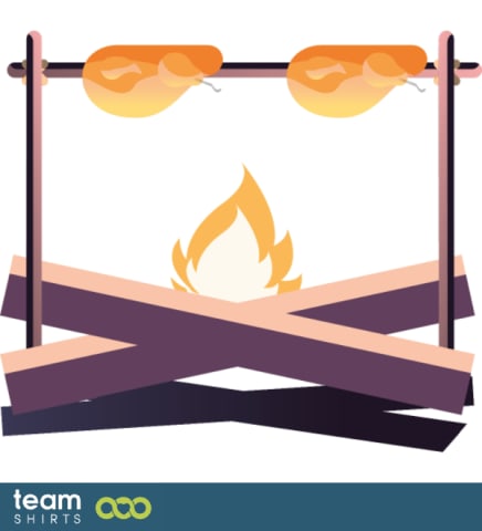 camp fire with chicken