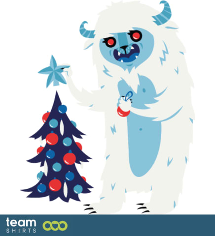 Yeti decorates christmas tree