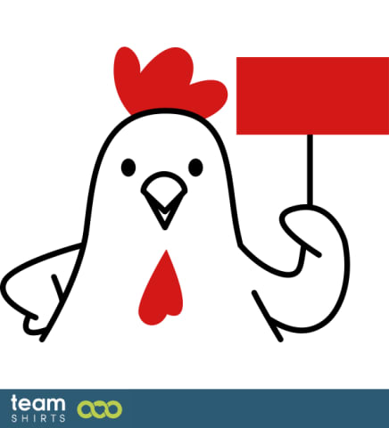 Chicken holding sign