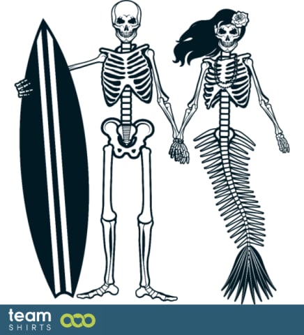 Surfer and mermaid skeleton
