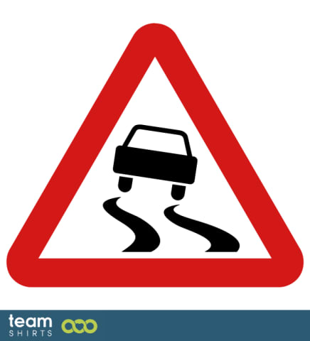 slippery road sign