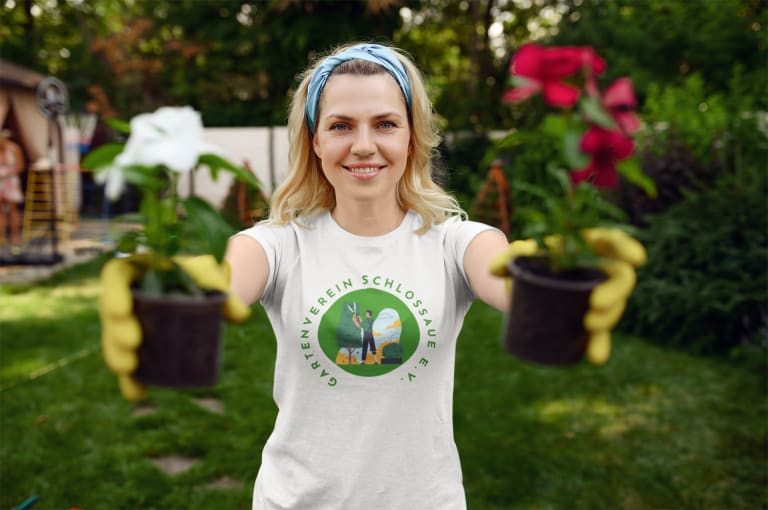 gärtner t-shirts gestalten, frau mit garten t-shirt