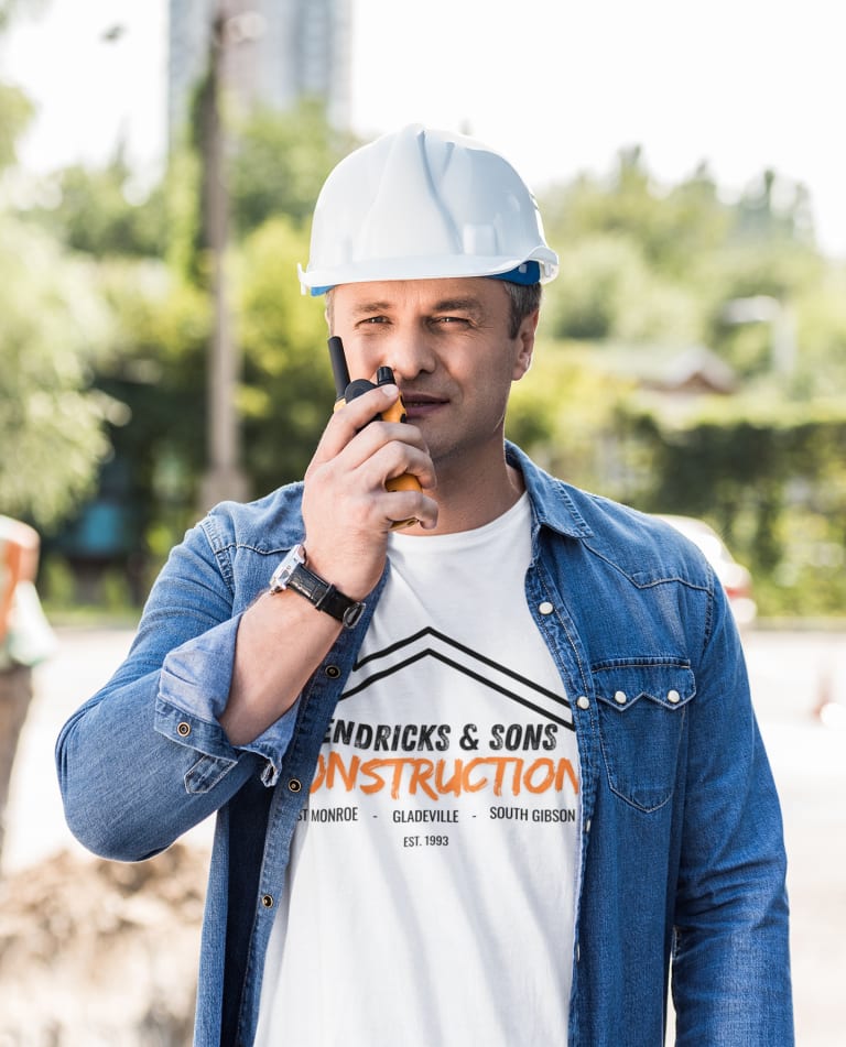 construction site foreman on radio