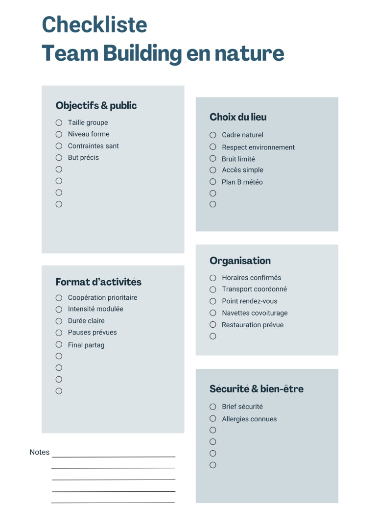 checkliste pour organizer team building en nature