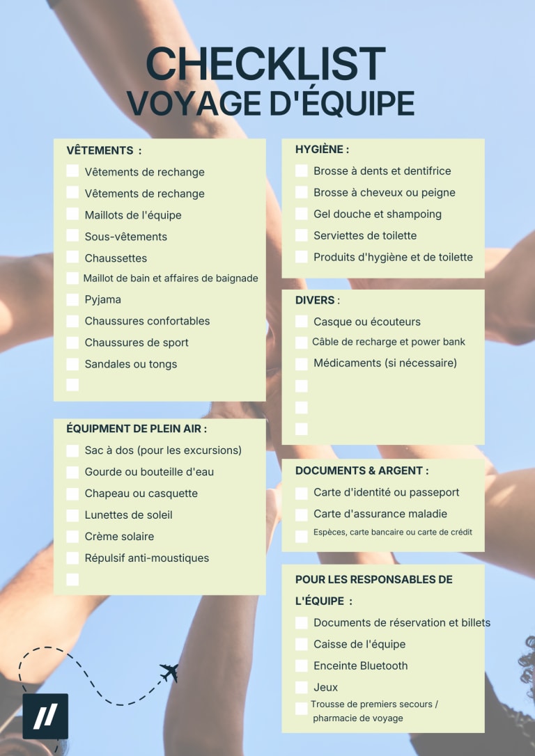 Liste des affaires à emporter pour le voyage d'équipe - Télécharger