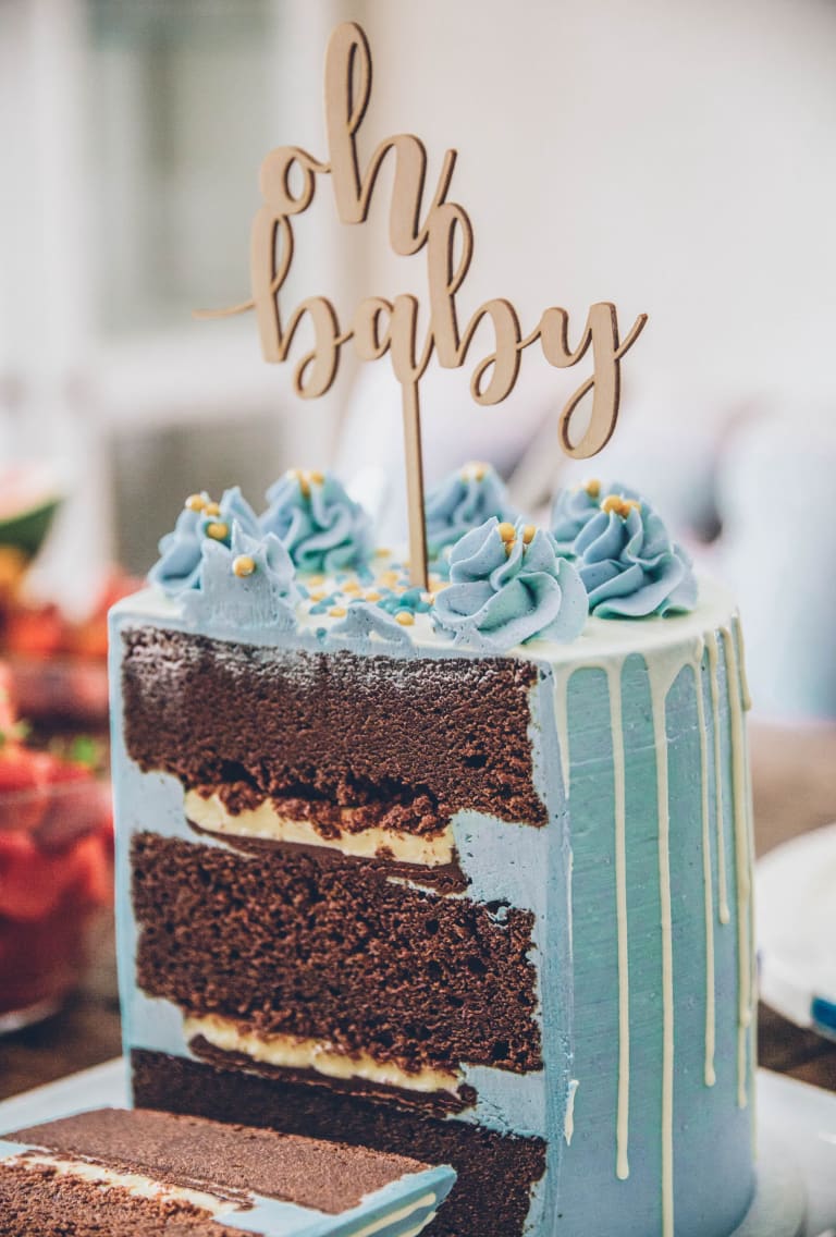 babyparty ideen, gender reveal torte