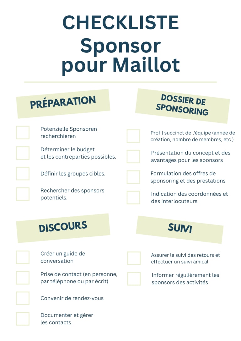 trouver des sponsors maillots liste de contrôle