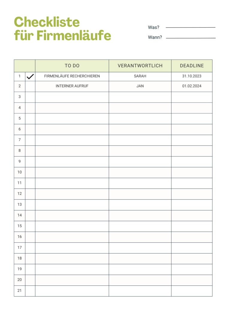 firmenlauf checkliste vorlage download