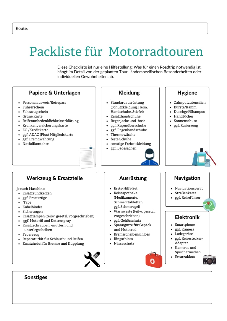 motorradtour planen packliste