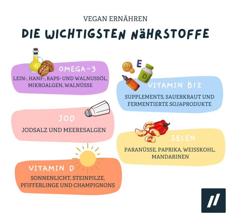 vegan ernähren, wichtige nährstoffe infografik